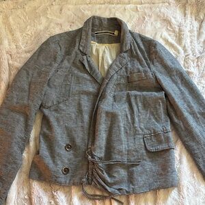 Daughters of the Liberation Striped Cotton Blend Drawstring Jacket - Gray/White